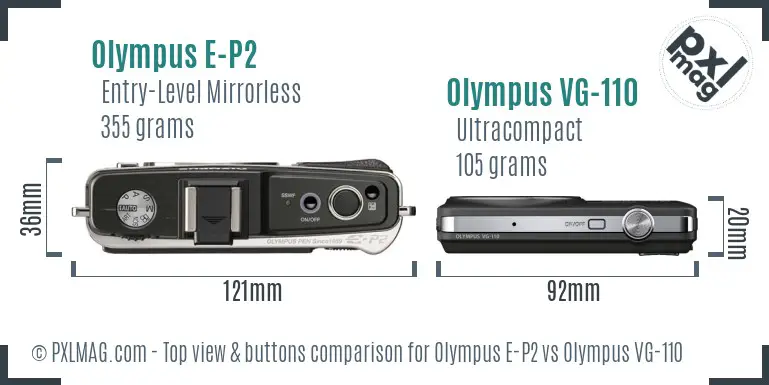 Olympus E-P2 vs Olympus VG-110 top view buttons comparison