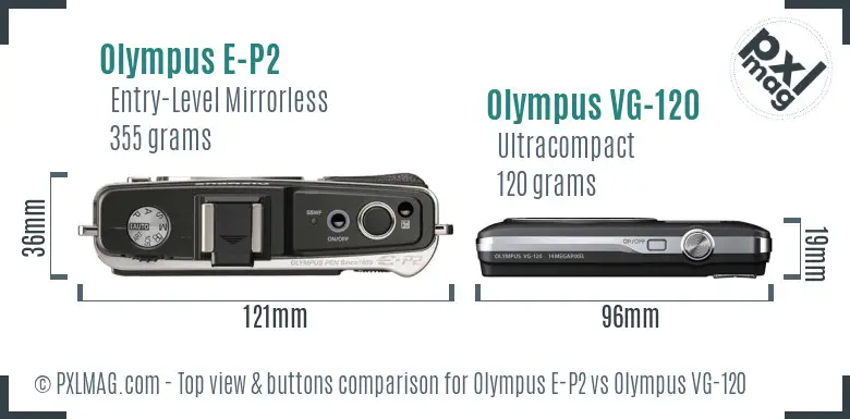 Olympus E-P2 vs Olympus VG-120 top view buttons comparison