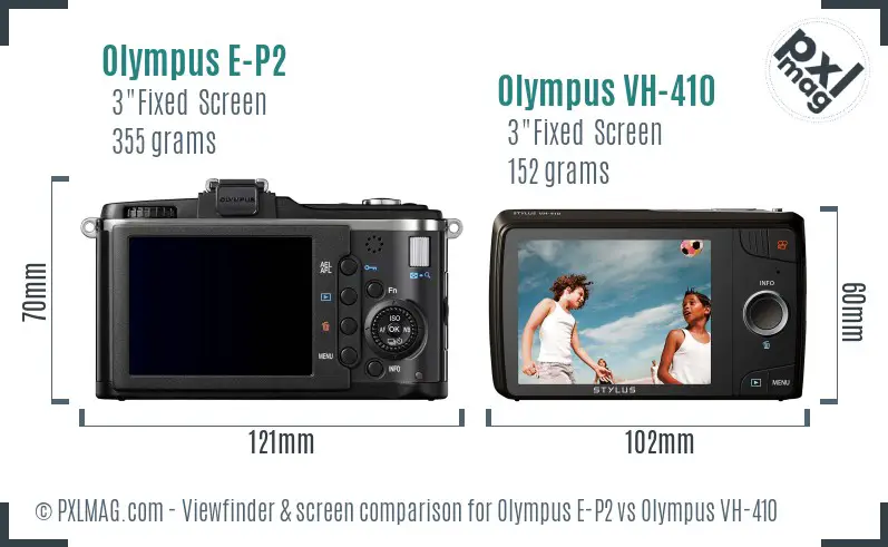 Olympus E-P2 vs Olympus VH-410 Screen and Viewfinder comparison