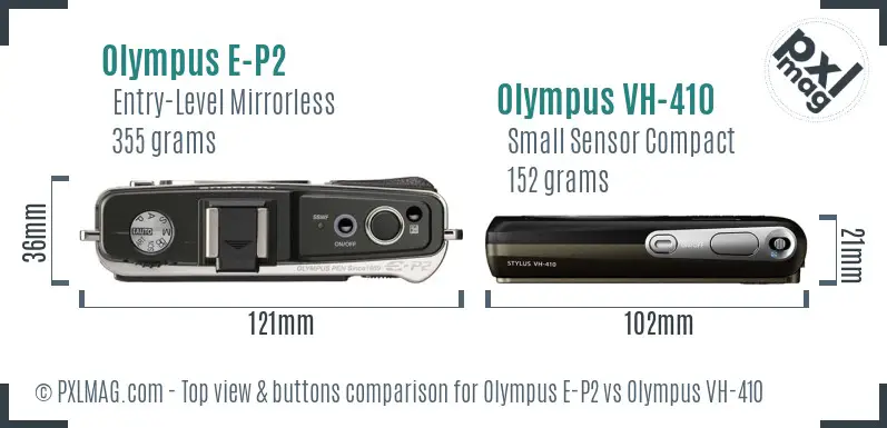 Olympus E-P2 vs Olympus VH-410 top view buttons comparison