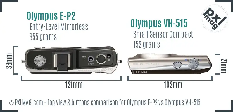 Olympus E-P2 vs Olympus VH-515 top view buttons comparison