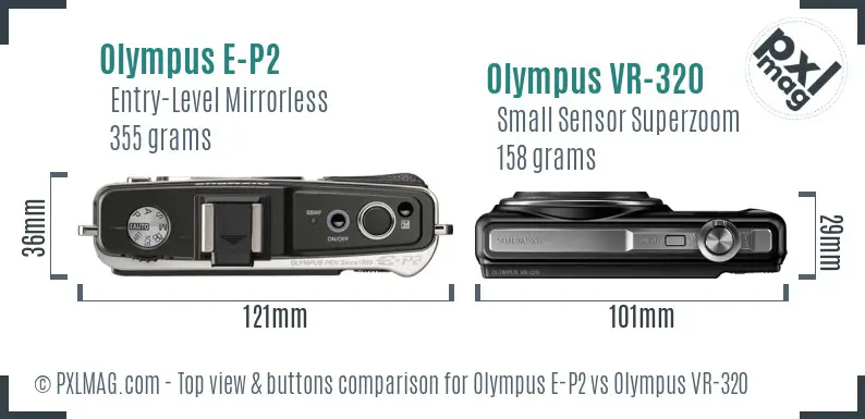 Olympus E-P2 vs Olympus VR-320 top view buttons comparison