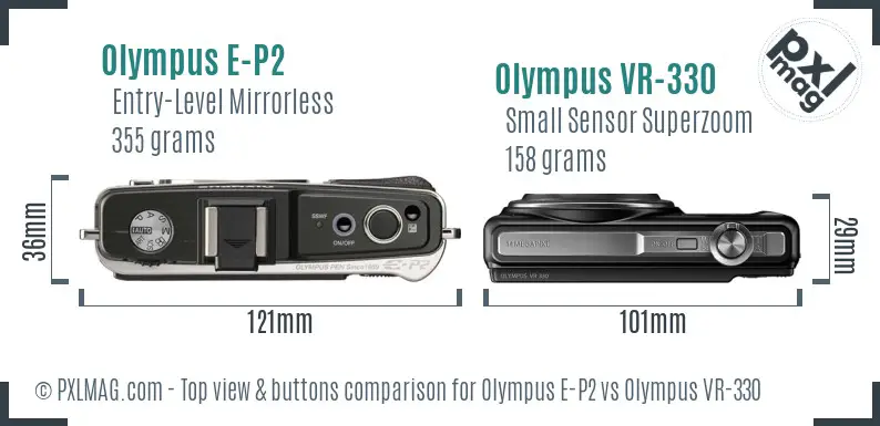 Olympus E-P2 vs Olympus VR-330 top view buttons comparison