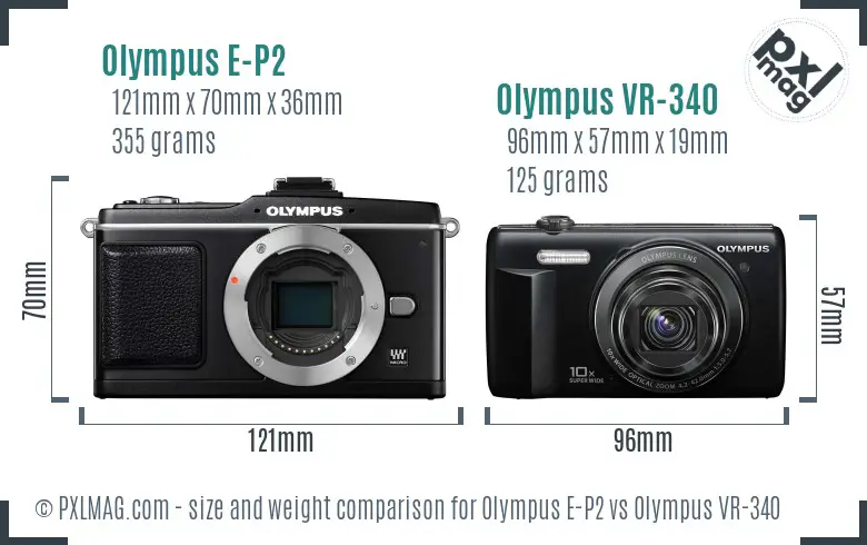 Olympus E-P2 vs Olympus VR-340 size comparison