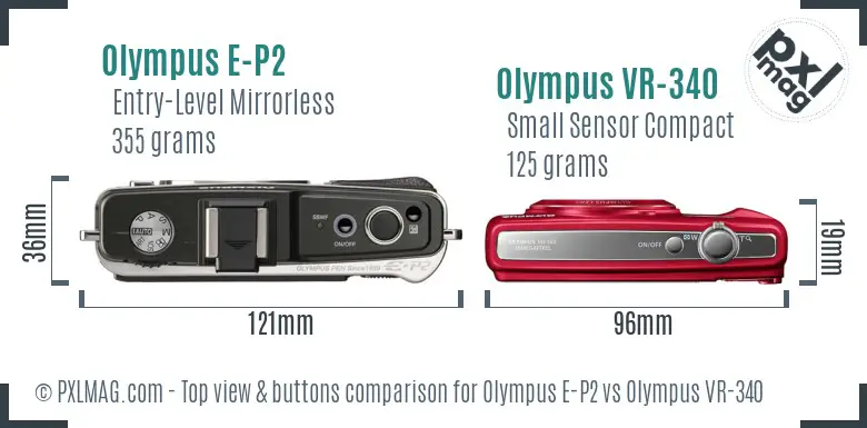 Olympus E-P2 vs Olympus VR-340 top view buttons comparison