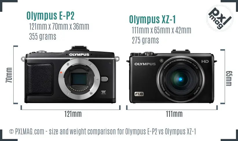 Olympus E-P2 vs Olympus XZ-1 size comparison