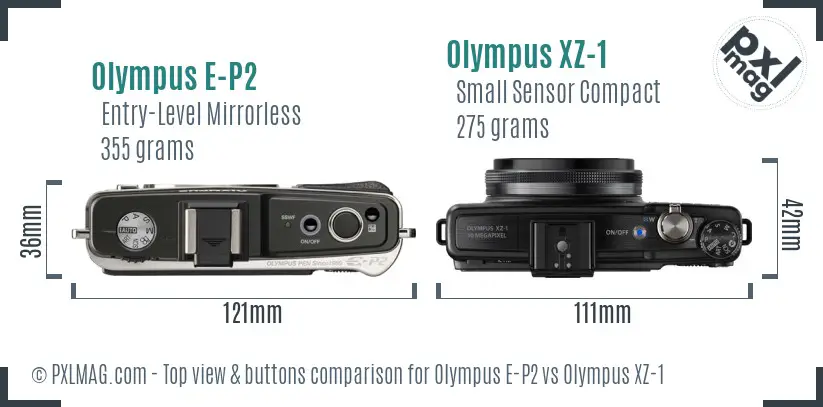Olympus E-P2 vs Olympus XZ-1 top view buttons comparison