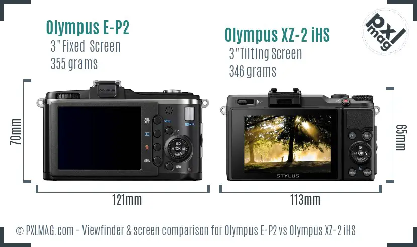 Olympus E-P2 vs Olympus XZ-2 iHS Screen and Viewfinder comparison