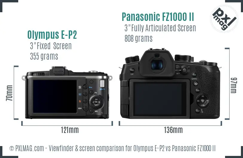 Olympus E-P2 vs Panasonic FZ1000 II Screen and Viewfinder comparison