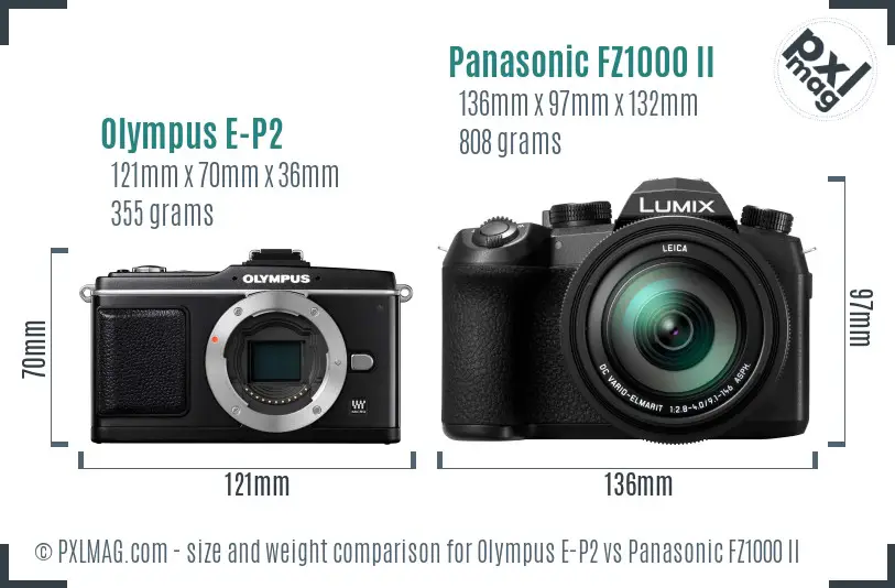 Olympus E-P2 vs Panasonic FZ1000 II size comparison