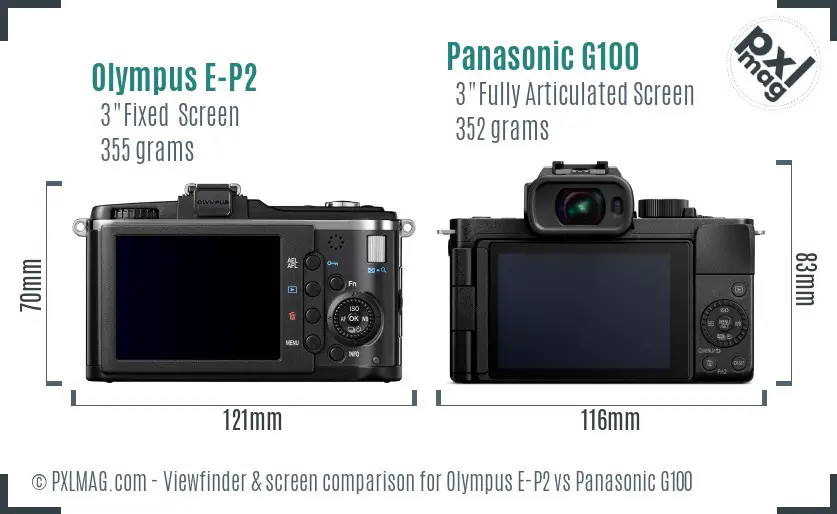 Olympus E-P2 vs Panasonic G100 Screen and Viewfinder comparison
