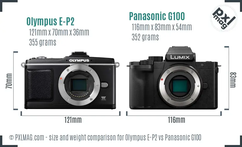 Olympus E-P2 vs Panasonic G100 size comparison