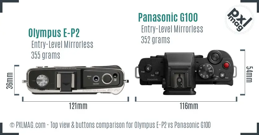 Olympus E-P2 vs Panasonic G100 top view buttons comparison
