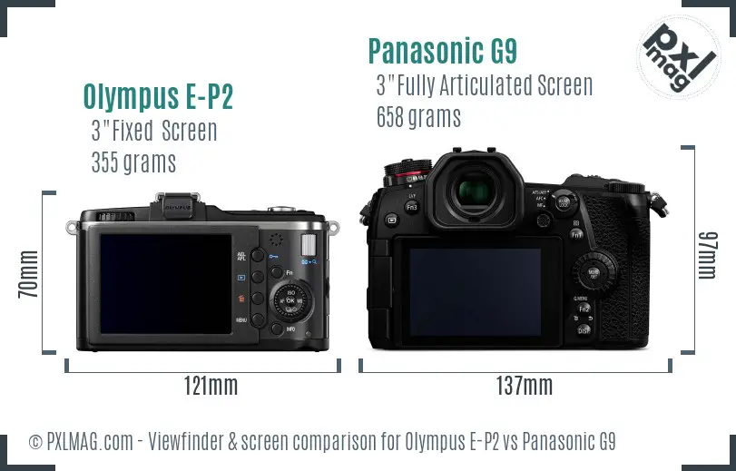 Olympus E-P2 vs Panasonic G9 Screen and Viewfinder comparison