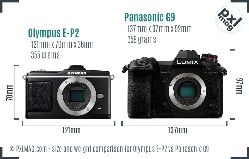 Olympus E-P2 vs Panasonic G9 size comparison