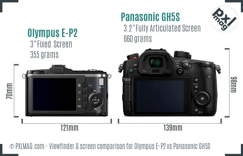 Olympus E-P2 vs Panasonic GH5S Screen and Viewfinder comparison