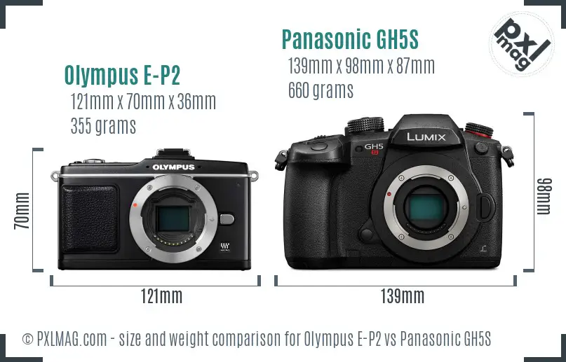 Olympus E-P2 vs Panasonic GH5S size comparison