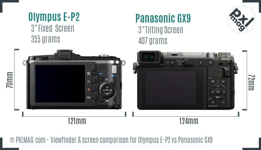 Olympus E-P2 vs Panasonic GX9 Screen and Viewfinder comparison