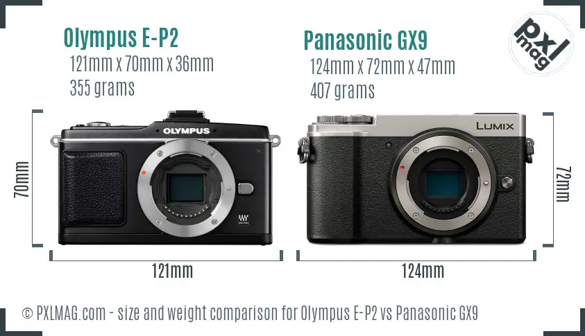 Olympus E-P2 vs Panasonic GX9 size comparison