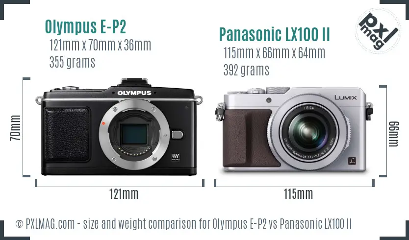 Olympus E-P2 vs Panasonic LX100 II size comparison