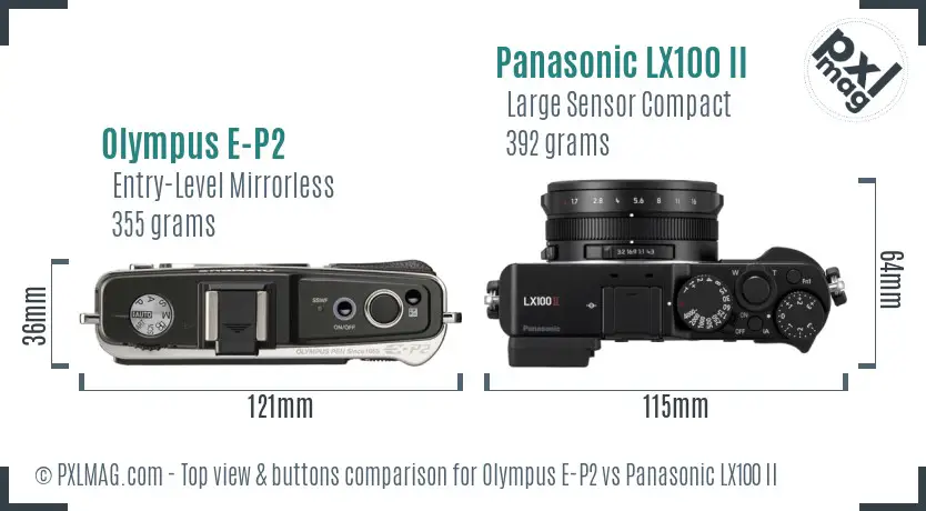 Olympus E-P2 vs Panasonic LX100 II top view buttons comparison