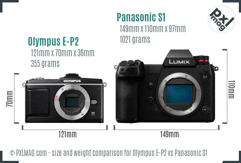 Olympus E-P2 vs Panasonic S1 size comparison