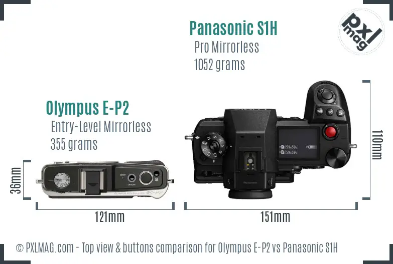 Olympus E-P2 vs Panasonic S1H top view buttons comparison