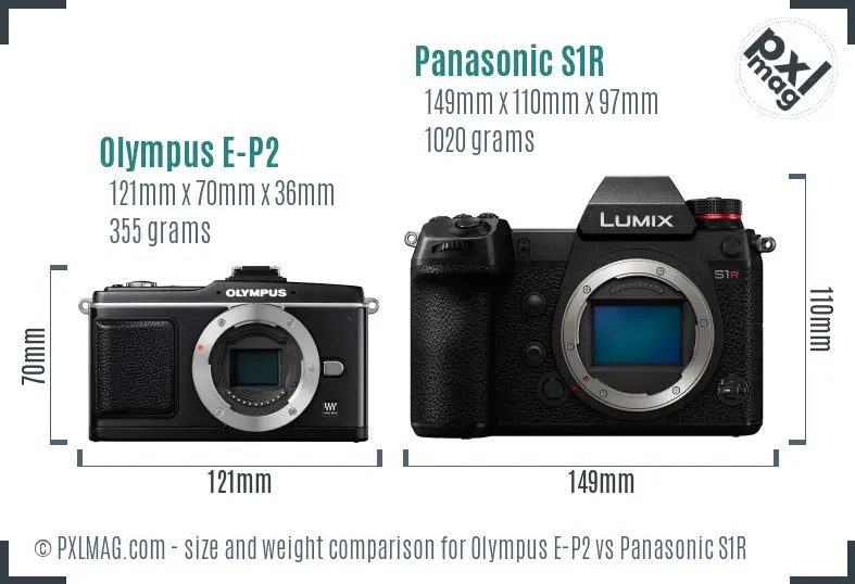 Olympus E-P2 vs Panasonic S1R size comparison