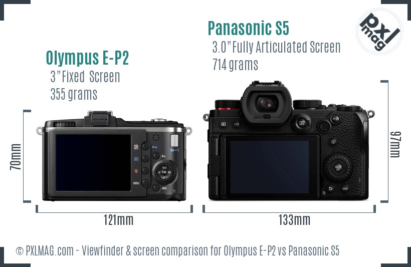 Olympus E-P2 vs Panasonic S5 Screen and Viewfinder comparison