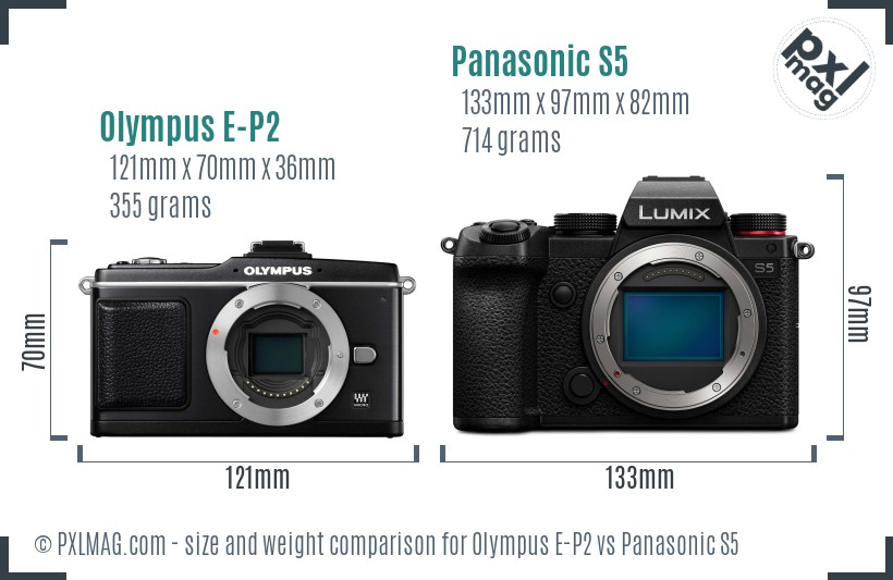 Olympus E-P2 vs Panasonic S5 size comparison