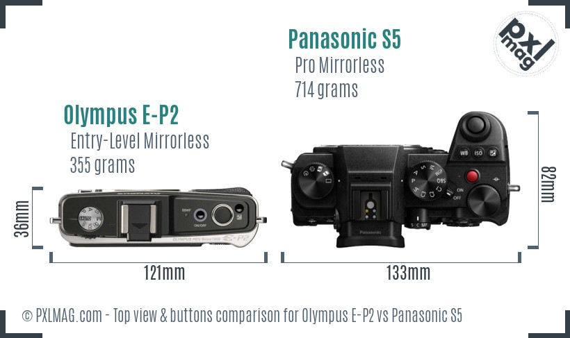 Olympus E-P2 vs Panasonic S5 top view buttons comparison