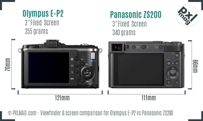 Olympus E-P2 vs Panasonic ZS200 Screen and Viewfinder comparison