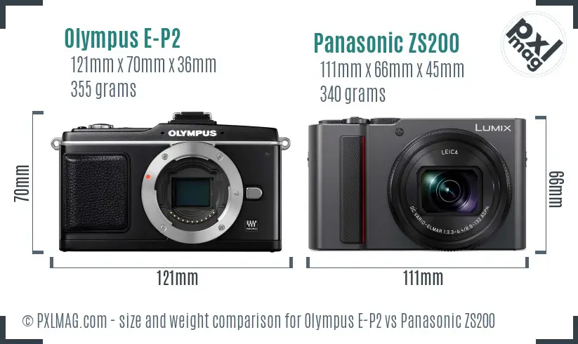 Olympus E-P2 vs Panasonic ZS200 size comparison