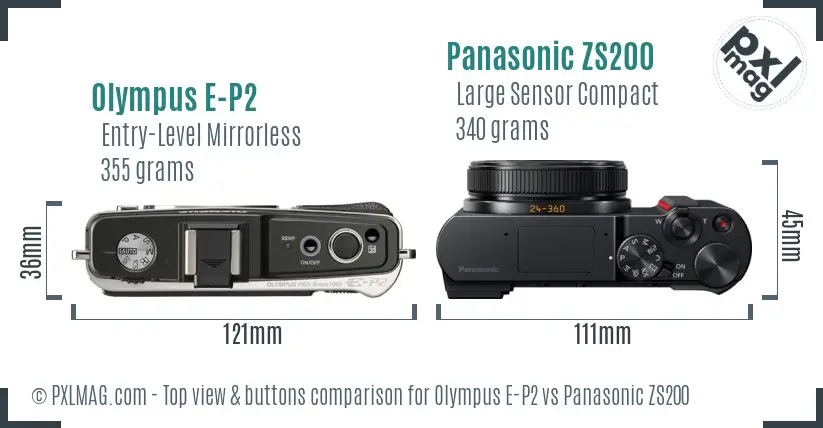 Olympus E-P2 vs Panasonic ZS200 top view buttons comparison