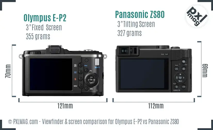 Olympus E-P2 vs Panasonic ZS80 Screen and Viewfinder comparison
