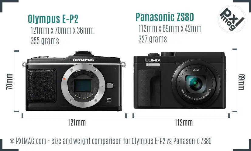 Olympus E-P2 vs Panasonic ZS80 size comparison