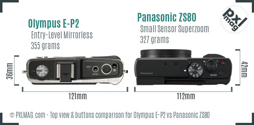 Olympus E-P2 vs Panasonic ZS80 top view buttons comparison