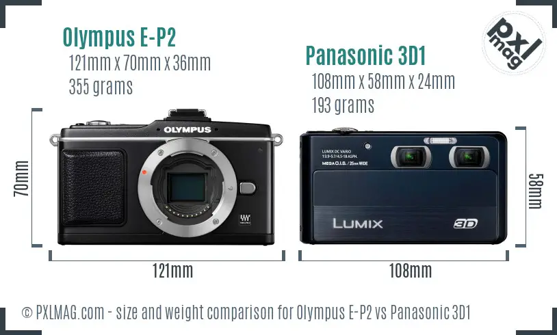 Olympus E-P2 vs Panasonic 3D1 size comparison
