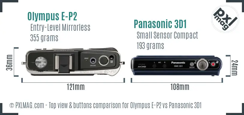 Olympus E-P2 vs Panasonic 3D1 top view buttons comparison