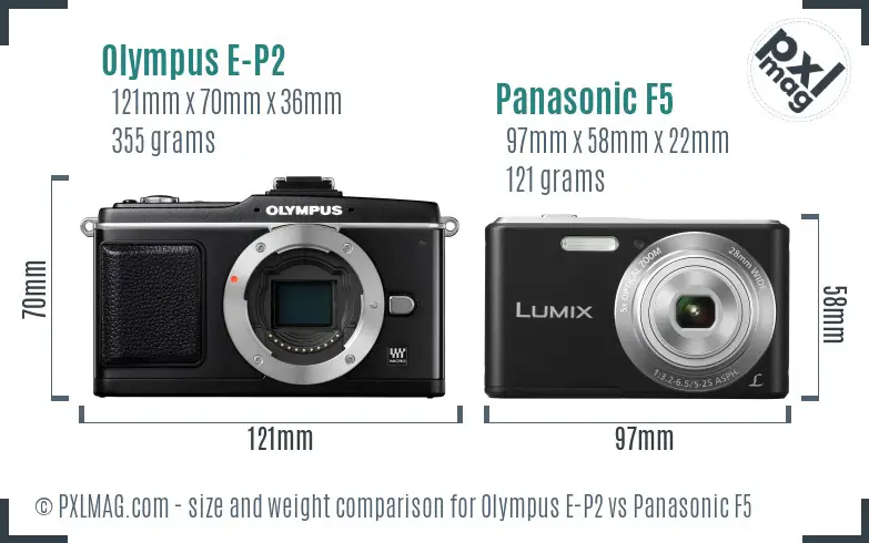 Olympus E-P2 vs Panasonic F5 size comparison