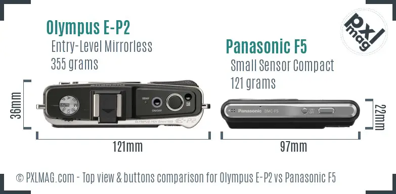 Olympus E-P2 vs Panasonic F5 top view buttons comparison