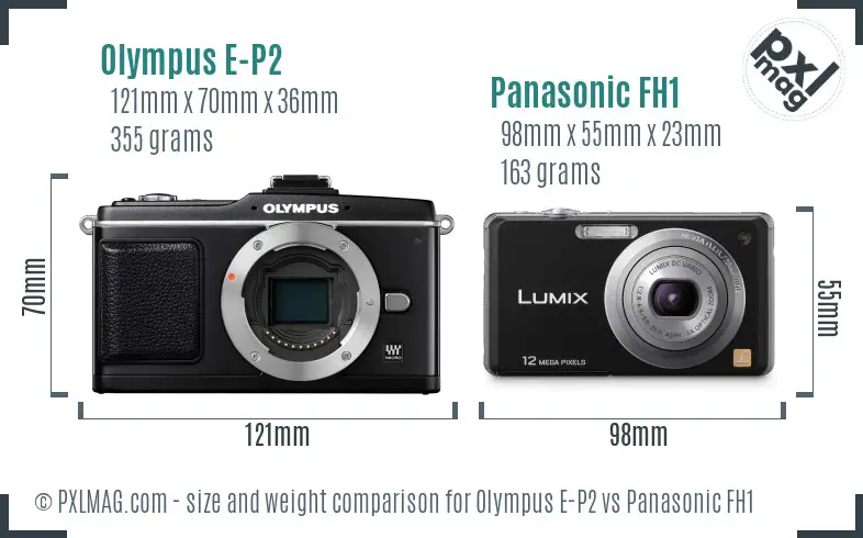 Olympus E-P2 vs Panasonic FH1 size comparison