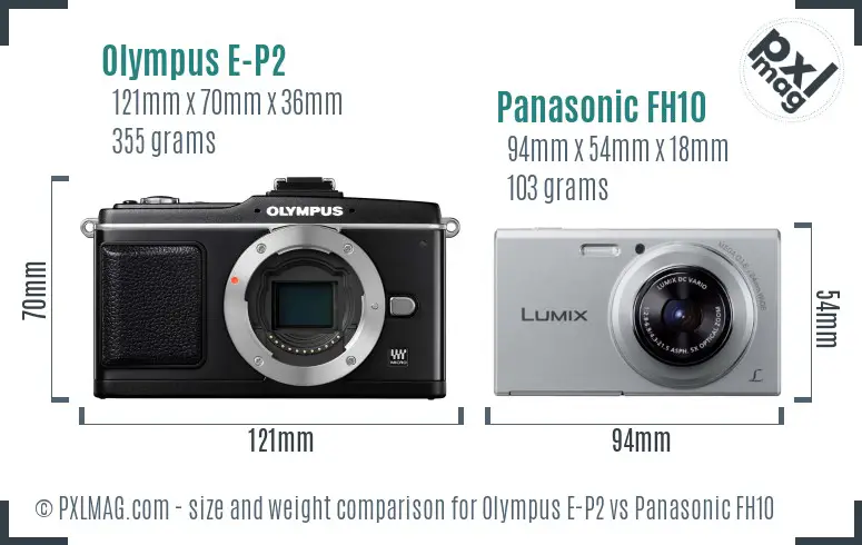 Olympus E-P2 vs Panasonic FH10 size comparison