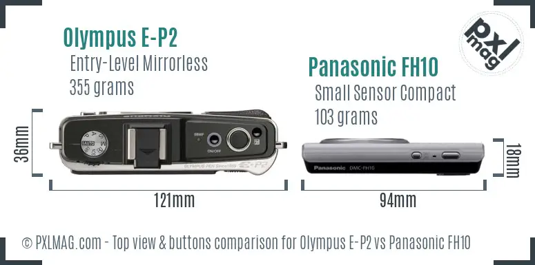 Olympus E-P2 vs Panasonic FH10 top view buttons comparison