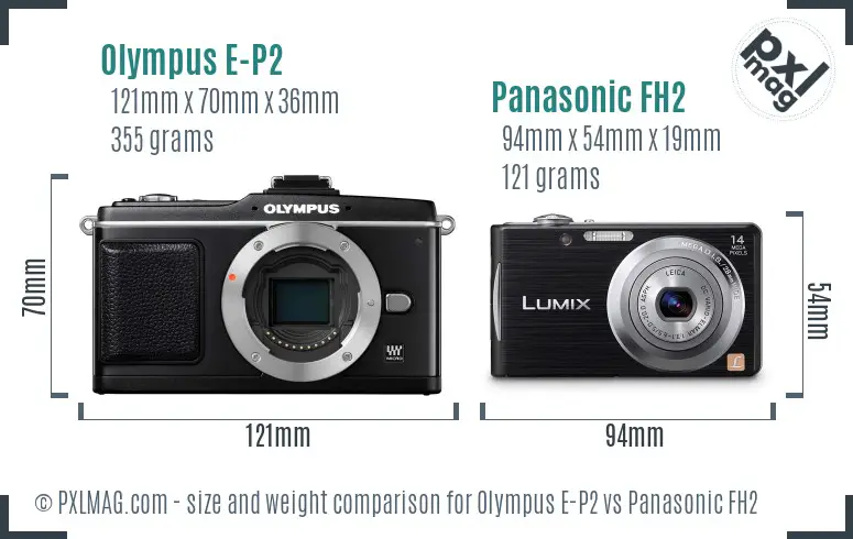 Olympus E-P2 vs Panasonic FH2 size comparison