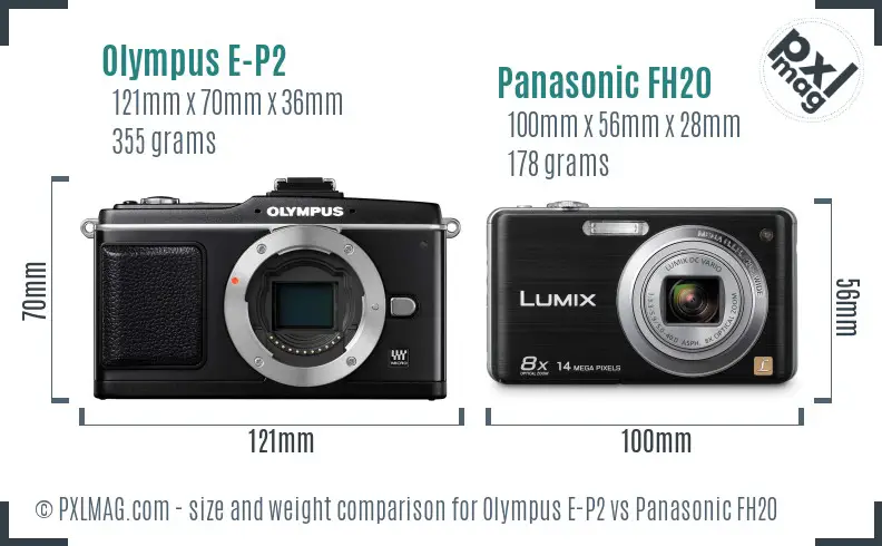 Olympus E-P2 vs Panasonic FH20 size comparison