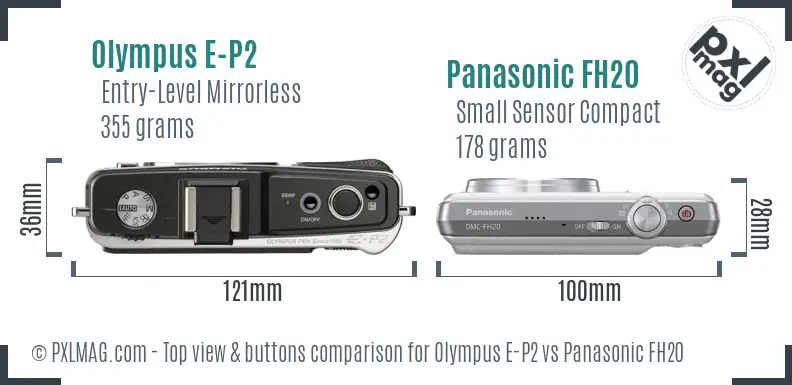 Olympus E-P2 vs Panasonic FH20 top view buttons comparison