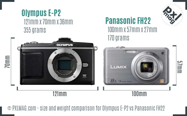 Olympus E-P2 vs Panasonic FH22 size comparison