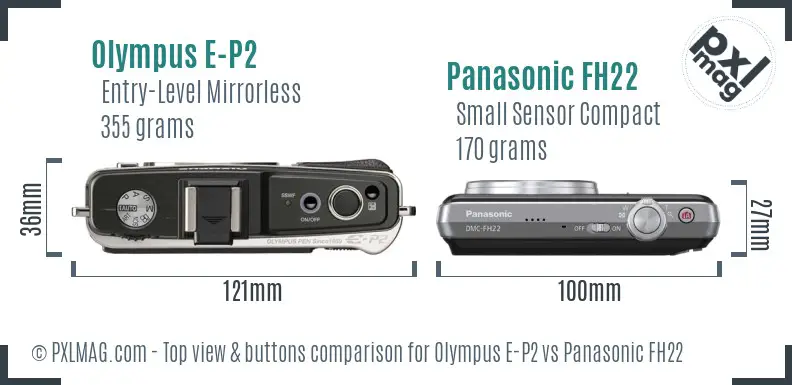 Olympus E-P2 vs Panasonic FH22 top view buttons comparison