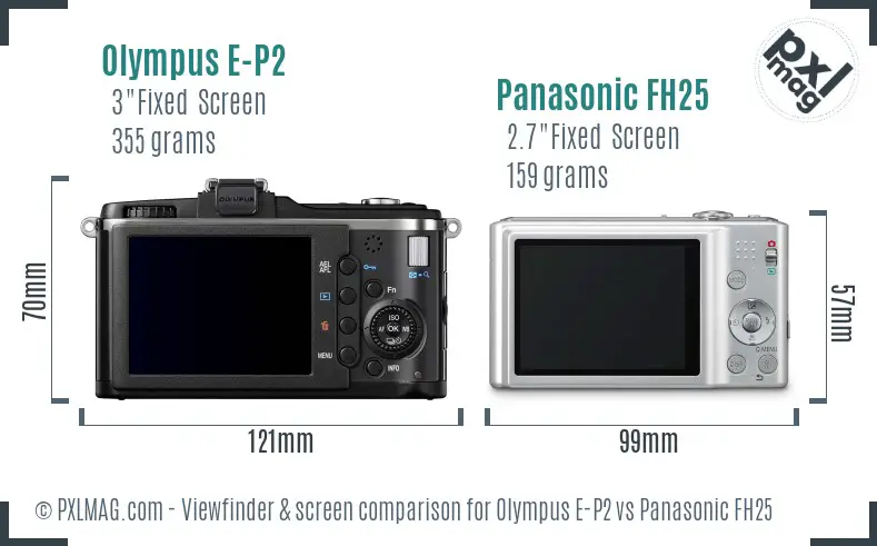 Olympus E-P2 vs Panasonic FH25 Screen and Viewfinder comparison